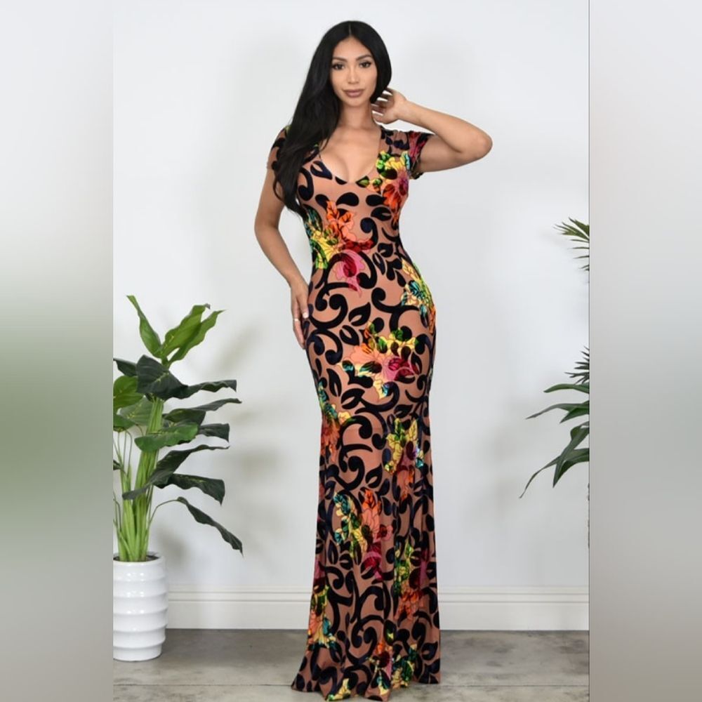 Floral Multicolor Maxi Dress Velvet & Flower One of a Kind Maxi Dress